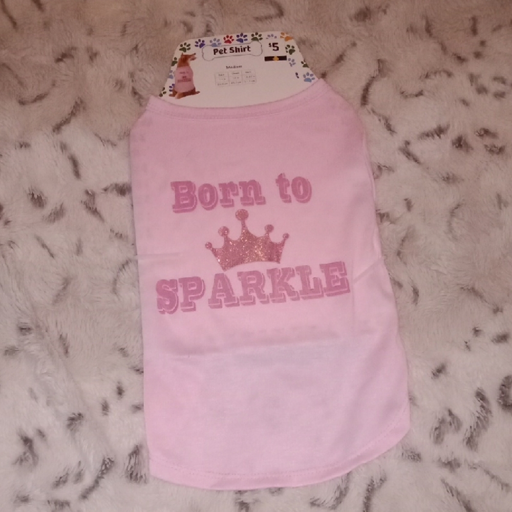 Pink Pet Shirt with Sparkle Crown Design Size M